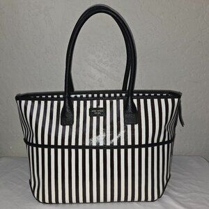 Henri Bendel Brown & White Stripe Coated Canvas Dog Cat Pet Carrier Tote Bag